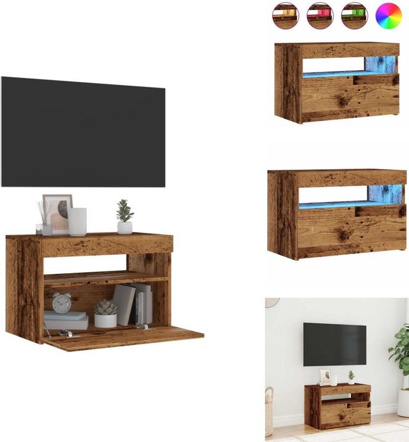 VidaXL Tv-meubel Tv-kasten -Tv-standaard Hifi-kast Tv-meubel met LED 60x35x40 cm bewerkt hout oud hout