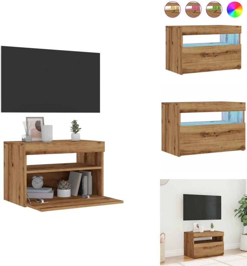 VidaXL Tv-meubel Tv-kasten -Tv-standaard Hifi-kast Tv-meubel met LED 60x35x40 cm bewerkt hout artisanaal eiken