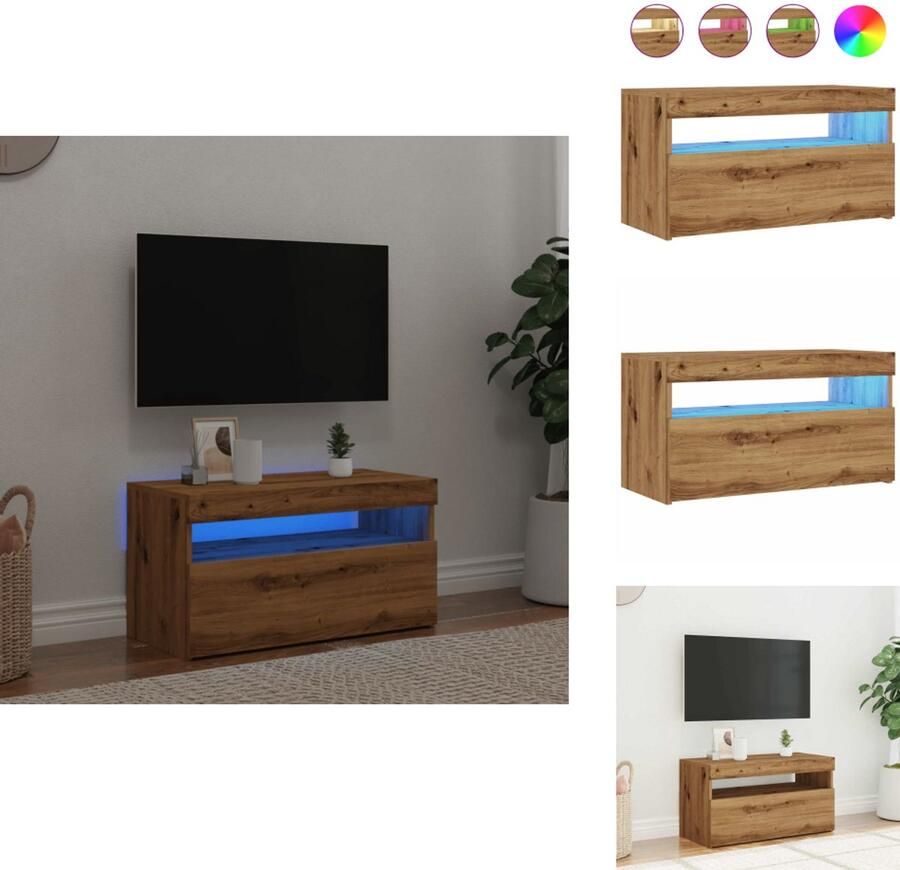 VidaXL Tv-meubel Tv-kasten -Tv-standaard Hifi-kast Tv-meubel met LED 75x35x40 cm bewerkt hout artisanaal eiken - Foto 2