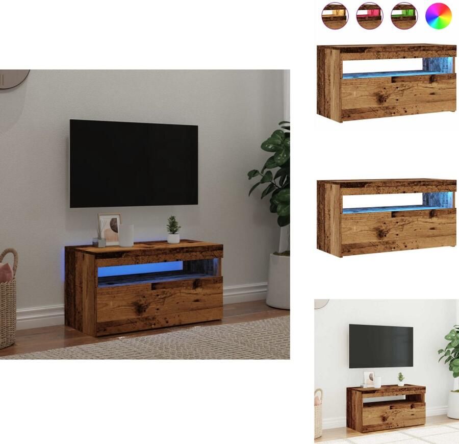 VidaXL Tv-meubel Tv-kasten -Tv-standaard Hifi-kast Tv-meubel met LED 75x35x40 cm bewerkt hout oud hout