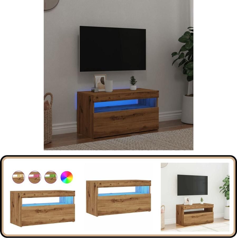 VidaXL Tv-meubel Tv-kasten -Tv-standaard Hifi-kast Tv-meubel met LED 75x35x40 cm bewerkt hout artisanaal eiken