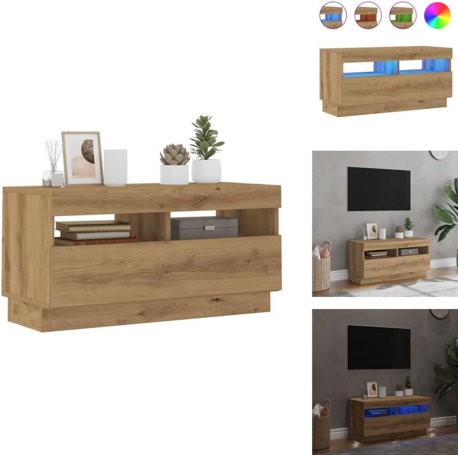 VidaXL Tv-meubel Tv-kasten -Tv-standaard Hifi-kast Tv-meubel met LED 80x35x40 cm bewerkt hout artisanaal eiken