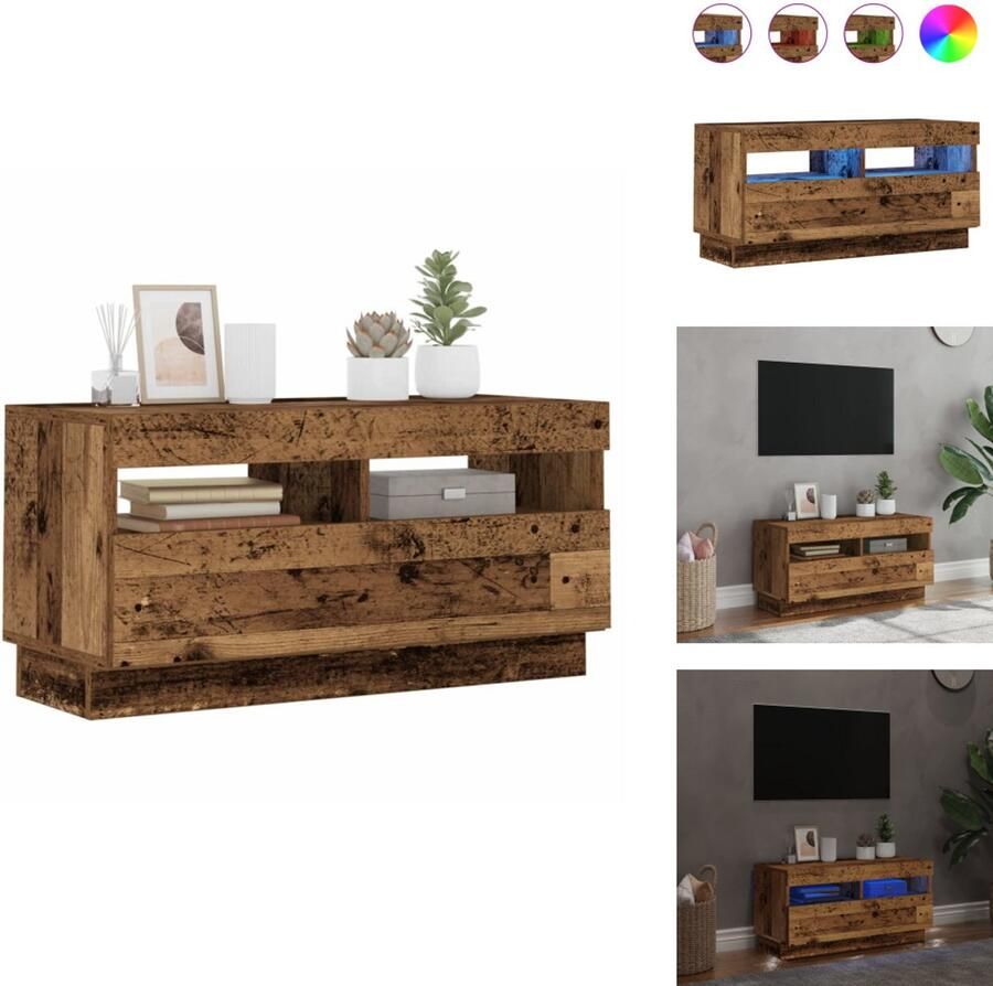 VidaXL Tv-meubel Tv-kasten -Tv-standaard Hifi-kast Tv-meubel met LED 80x35x40 cm bewerkt hout oud hout