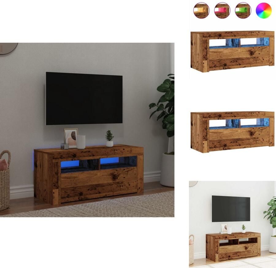 VidaXL Tv-meubel Tv-kasten -Tv-standaard Hifi-kast Tv-meubel met LED 90x35x40 cm bewerkt hout oud hout - Foto 2