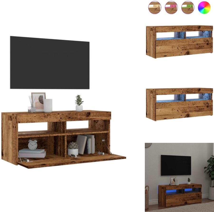 VidaXL Tv-meubel Tv-kasten -Tv-standaard Hifi-kast Tv-meubel met LED 90x35x40 cm bewerkt hout oud hout