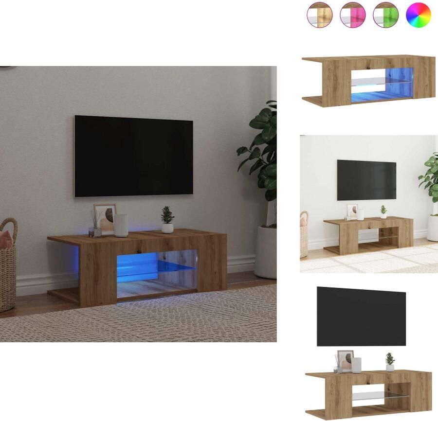 VidaXL Tv-meubel Tv-kasten -Tv-standaard Hifi-kast Tv-meubel met LED 90x39x30 cm bewerkt hout artisanaal eiken