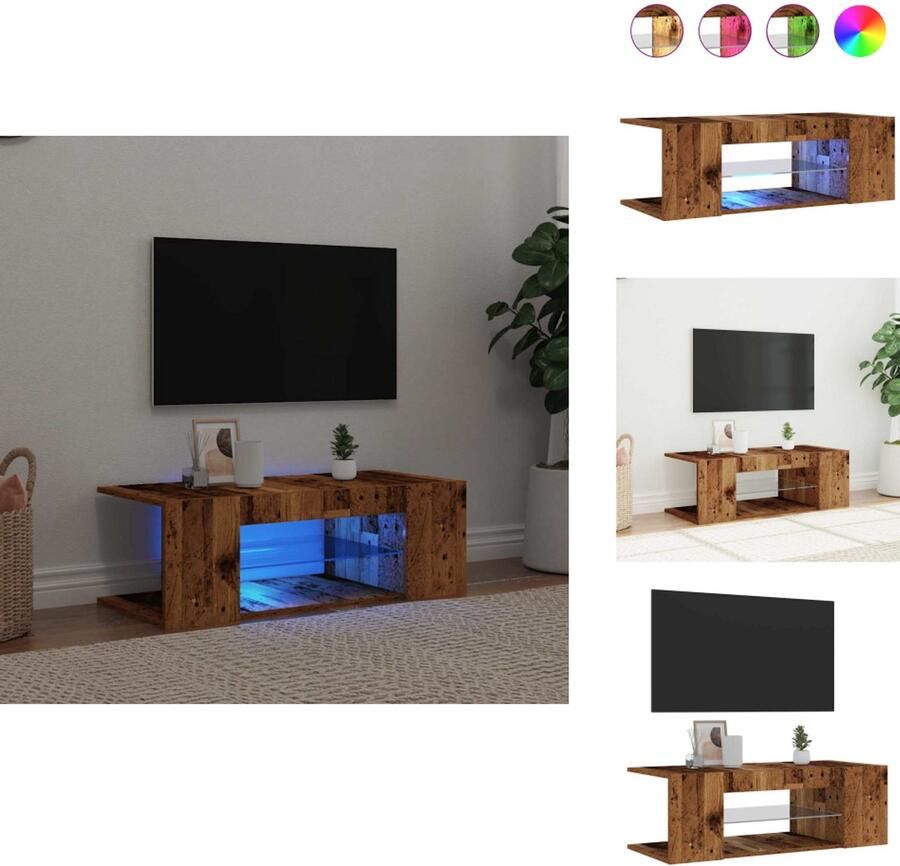VidaXL Tv-meubel Tv-kasten -Tv-standaard Hifi-kast Tv-meubel met LED 90x39x30 cm bewerkt hout oud hout