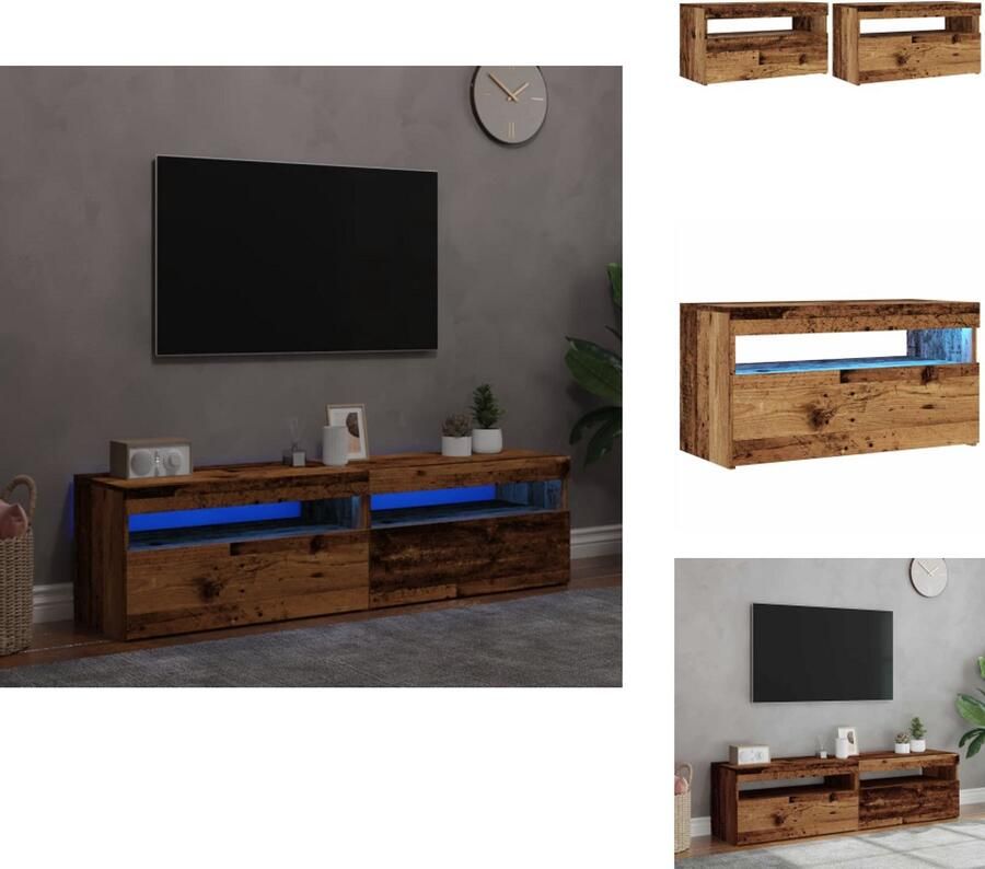 VidaXL Tv-meubel Tv-kasten -Tv-standaard Hifi-kast Tv-meubels met LED-verlichting 2 st bewerkt hout oud hout - Foto 2