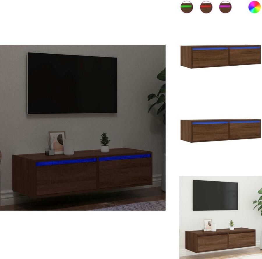 VidaXL Tv-meubel Tv-kasten -Tv-standaard Tv-dressoir Tv-meubel LED-verlichting 100X35 5x25 cm bruin eikenkleur
