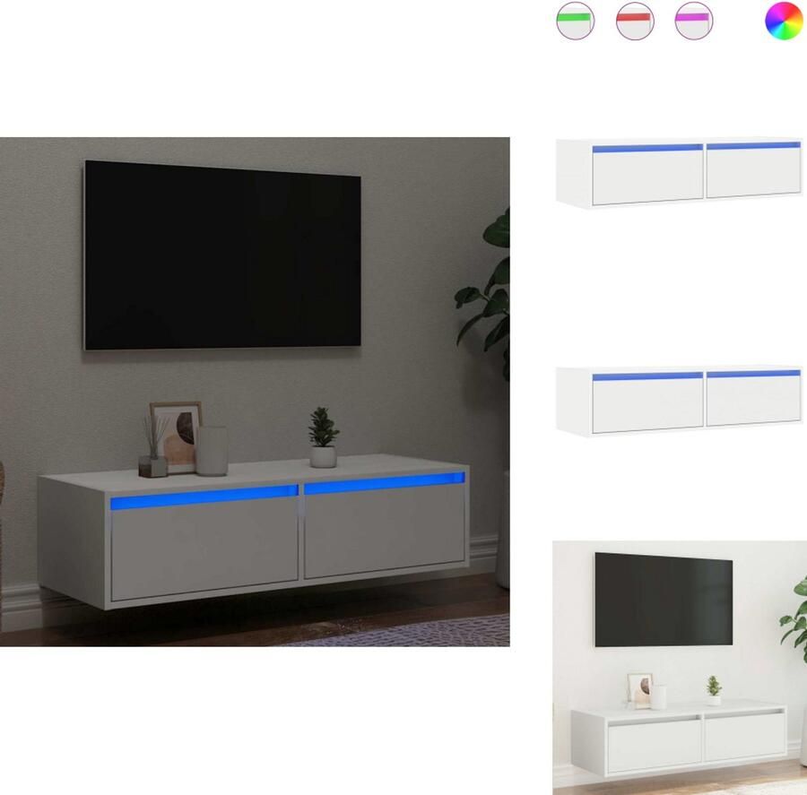 VidaXL Tv-meubel Tv-kasten -Tv-standaard Tv-dressoir Tv-meubel met LED-verlichting 100X35 5x25 cm wit