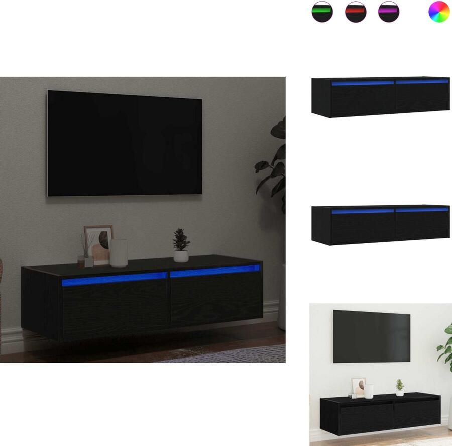 VidaXL Tv-meubel Tv-kasten -Tv-standaard Tv-dressoir Tv-meubel met LED-verlichting 100X35 5x25 cm zwart eikenkleurig