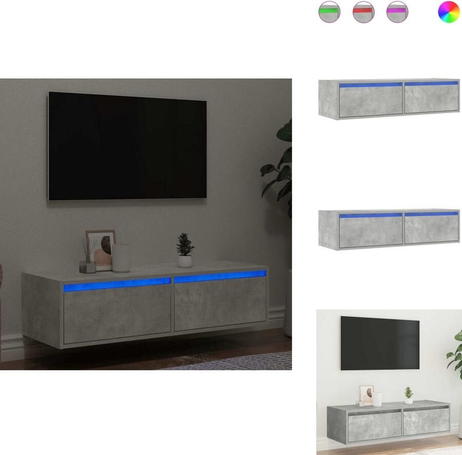 VidaXL Tv-meubel Tv-kasten -Tv-standaard Tv-dressoir Tv-meubel met LED-verlichting 100X35 5x25 cm betongrijs