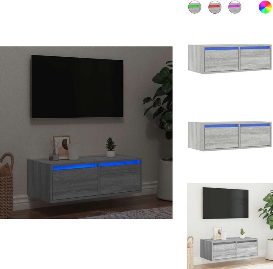 VidaXL Tv-meubel Tv-kasten -Tv-standaard Tv-dressoir Tv-meubel met LED-verlichting 75x35 5x25 cm grijs sonoma eiken