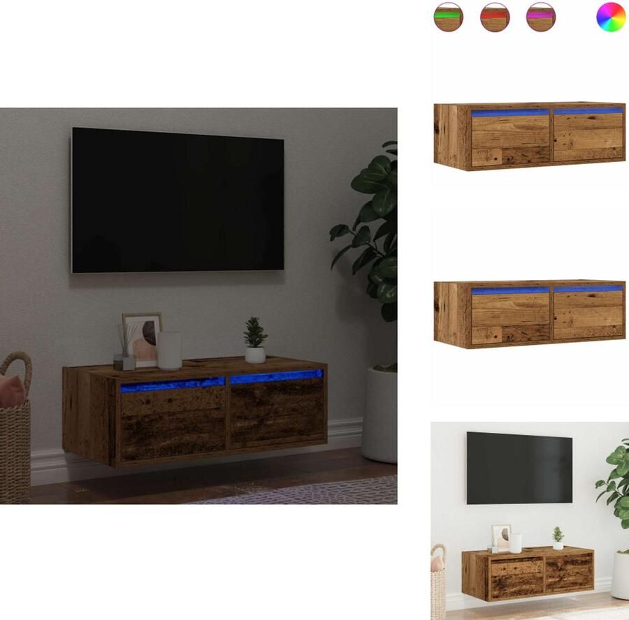 VidaXL Tv-meubel Tv-kasten -Tv-standaard Tv-dressoir Tv-meubel met LED-verlichting 75x35 5x25 cm oud houtkleurig
