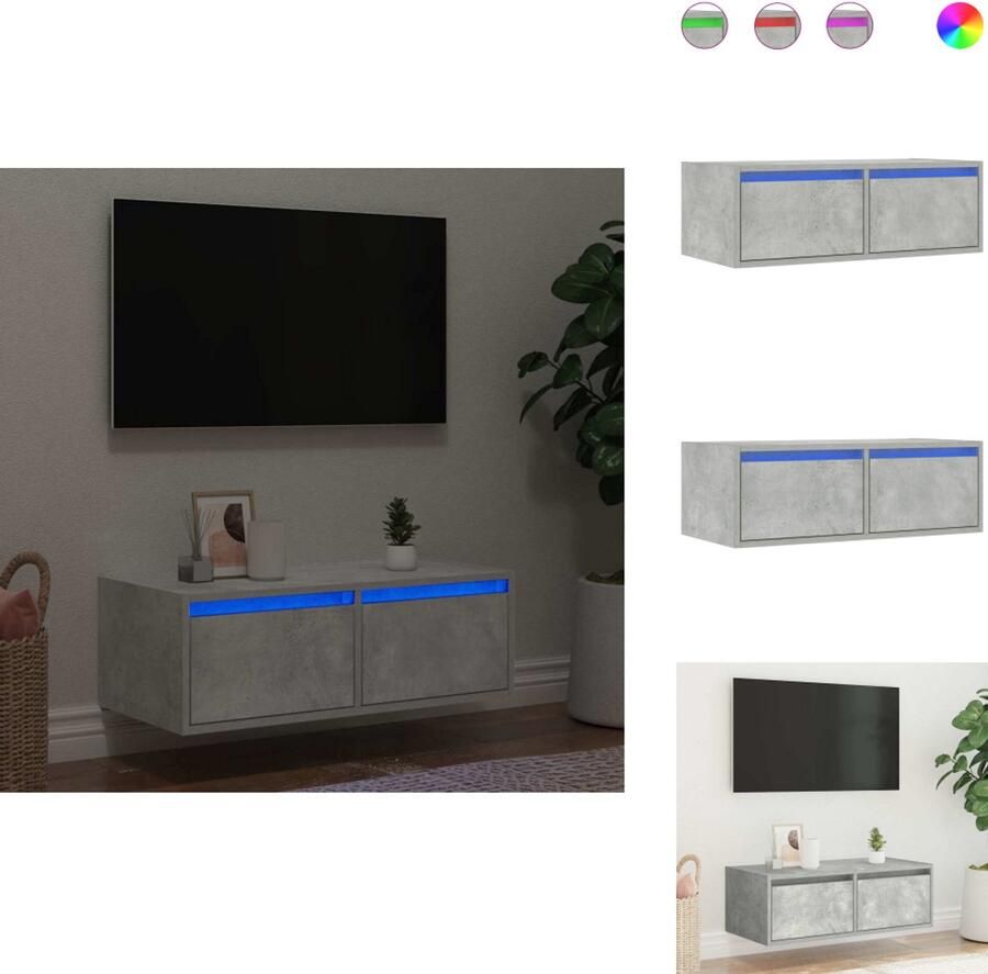 VidaXL Tv-meubel Tv-kasten -Tv-standaard Tv-dressoir Tv-meubel met LED-verlichting 75x35 5x25 cm betongrijs