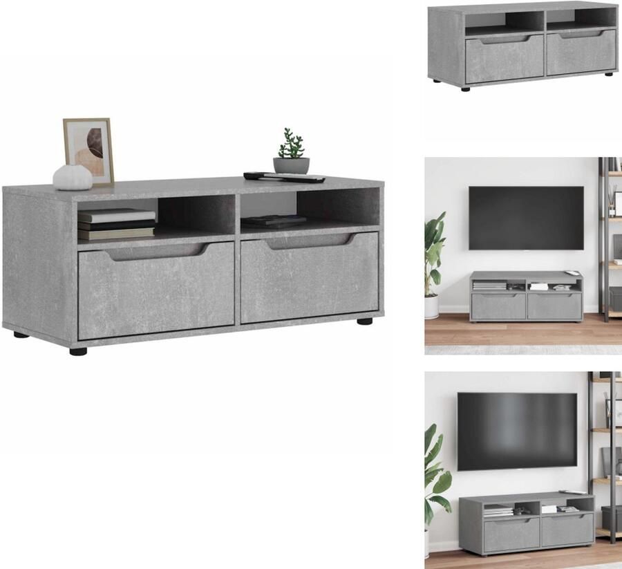 VidaXL Tv-meubel Tv-kasten -Tv-standaard Tv-dressoir Tv-meubel VISNES 100x40x38 cm bewerkt hout betongrijs