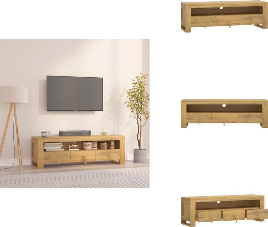 VidaXL TV-meubel Massief Teakhout Zijkast met schap en 3 lades Stevig blad Afmetingen- 110 x 30 x 35 cm (B x D x H) Kast