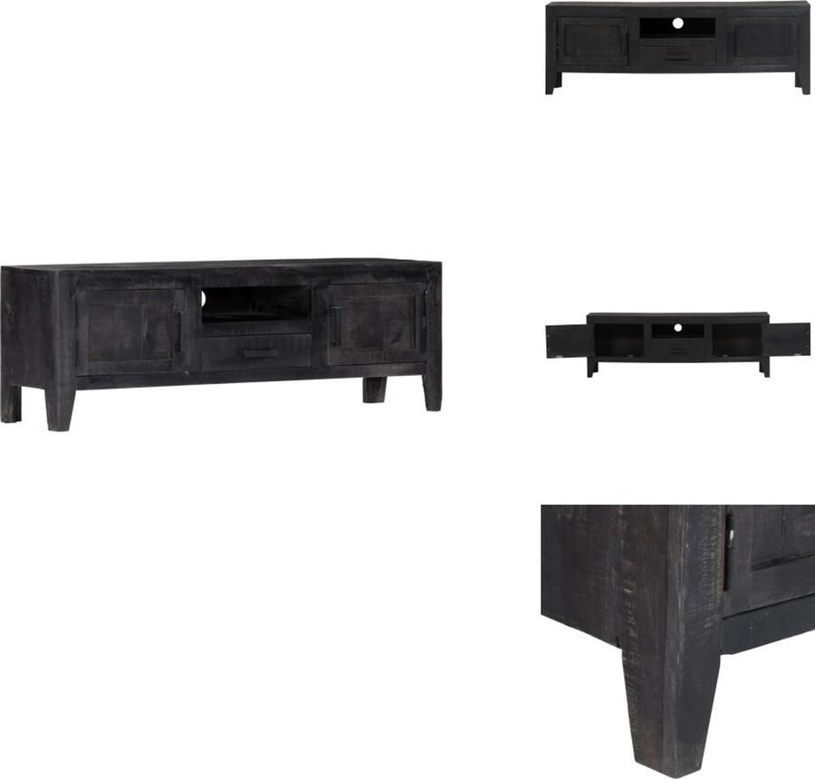 VidaXL Mangohouten Tv-meubel Vintage Stijl 118 x 30 x 40 cm Met 1 lade 2 deuren en 1 open vak Zwart Kast