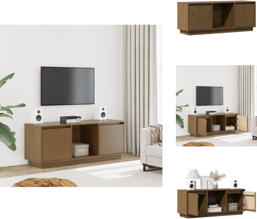 VidaXL Tv-meubel Tv-meubelen Televisiekast Tv-kast Tv-meubel 110-5x35x44 cm massief grenenhout honingbruin - Foto 2