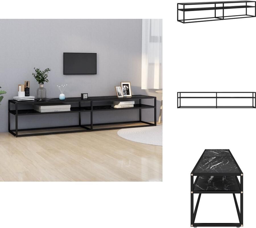 VidaXL Tv-meubel Tv-meubelen Televisiemeubel Televisiekast Tv-meubel 200x40x40 5 cm gehard glas zwartmarmerkleurig
