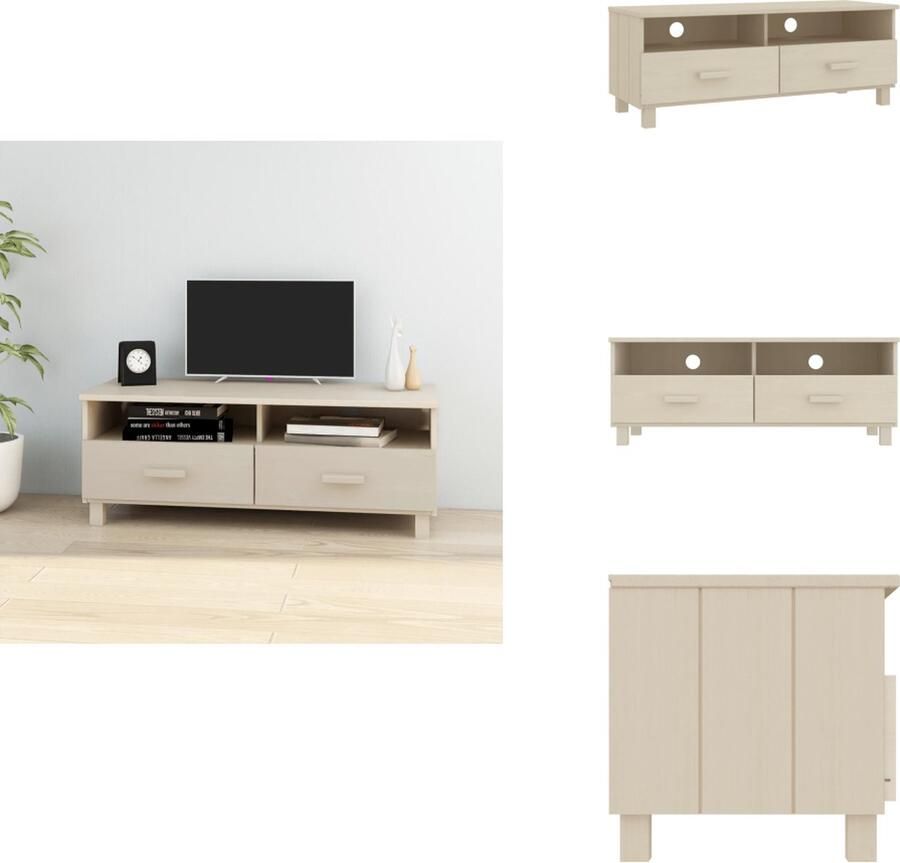 VidaXL Tv-meubel Tv-meubelen Tv-kast Met Lade Televisiemeubel Tv-meubel HAMAR 106x40x40 cm massief grenenhout honingbruin