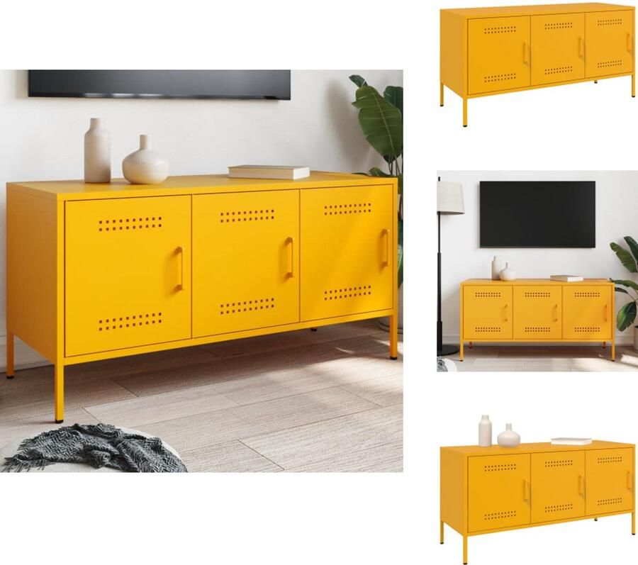 VidaXL Tv-meubel Tv-meubelen Tv Kast Opbergkast Tv-meubel 100 5x39x50 5 cm staal mosterdgeel - Foto 2