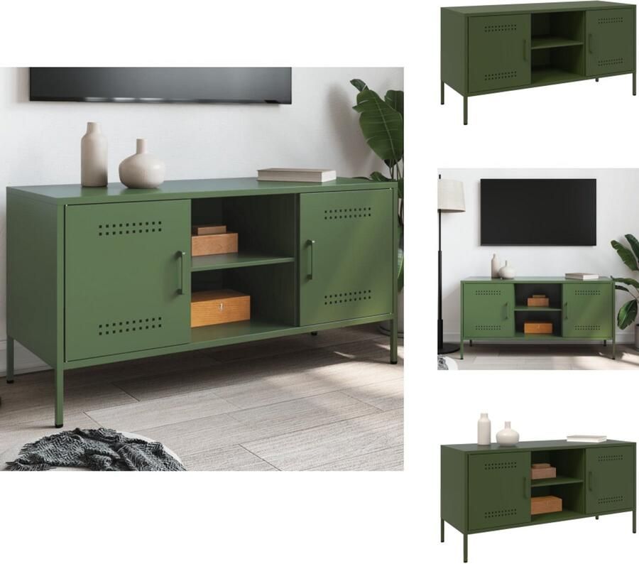 VidaXL Tv-meubel Tv-meubelen Tv Kast Opbergkast Tv-meubel 100 5x39x50 5 cm staal olijfgroen