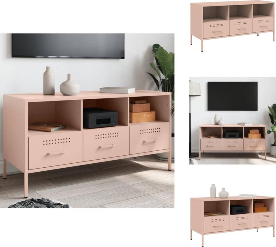 VidaXL Tv-meubel Tv-meubelen Tv Kast Opbergkast Tv-meubel 100 5x39x50 5 cm staal roze