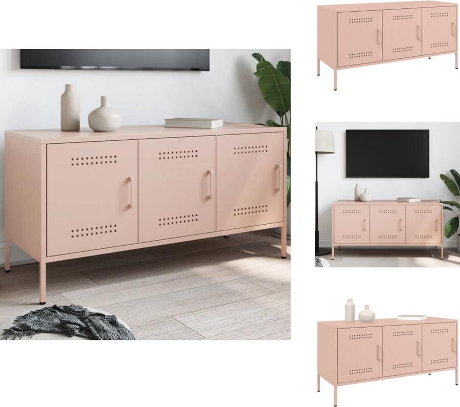 VidaXL Tv-meubel Tv-meubelen Tv Kast Opbergkast Tv-meubel 100 5x39x50 5 cm staal roze