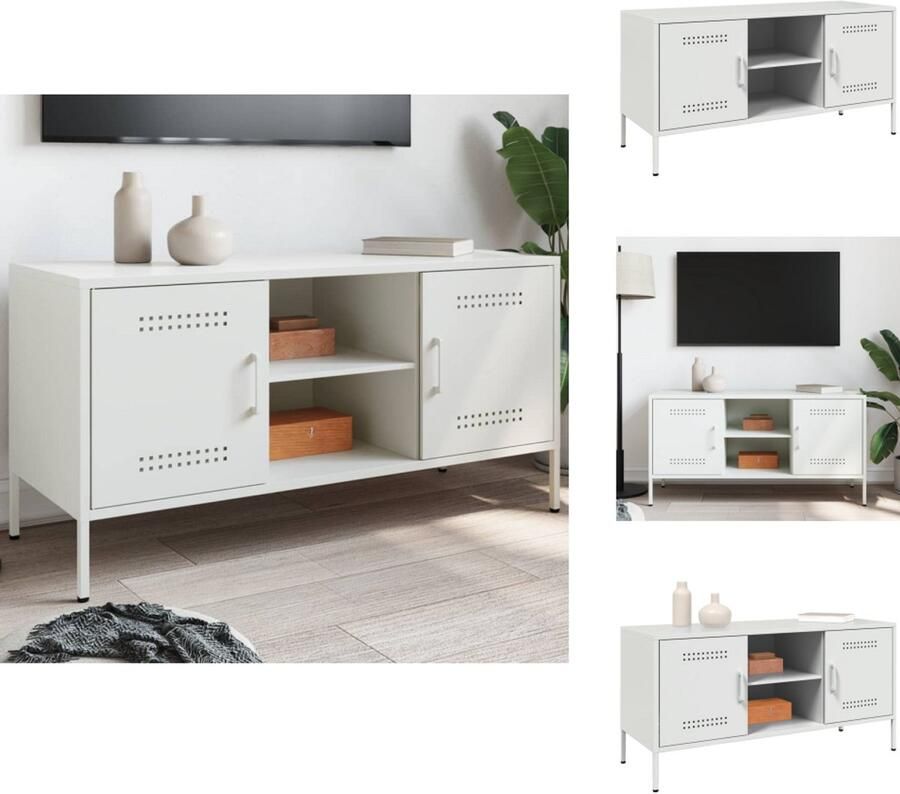 The Living Store Tv-meubel 100 5x39x50 5 cm staal wit Tv-meubel Industrieel Tv-stand Zwart Salontafel Metalen Robuuste Tv-kast Opbergruimte Tv - Foto 2