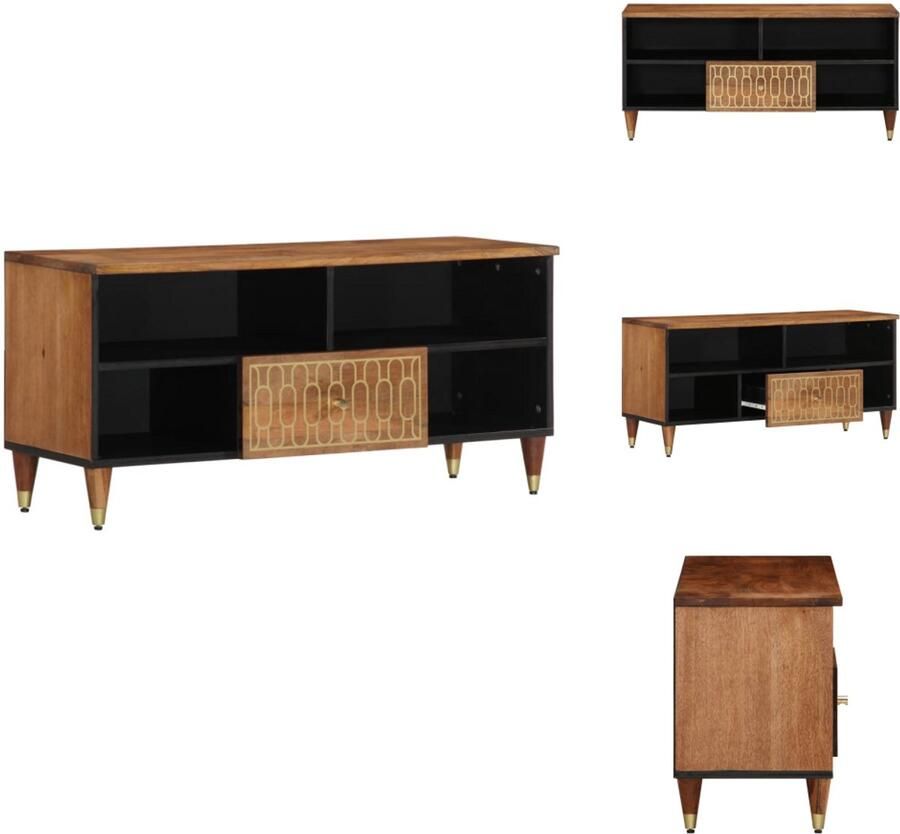 The Living Store Tv-meubel 100x33x46 cm massief mangohout Tv Kast Mediakas Houten Tv Stand Retro Tv Meubel Salontafel