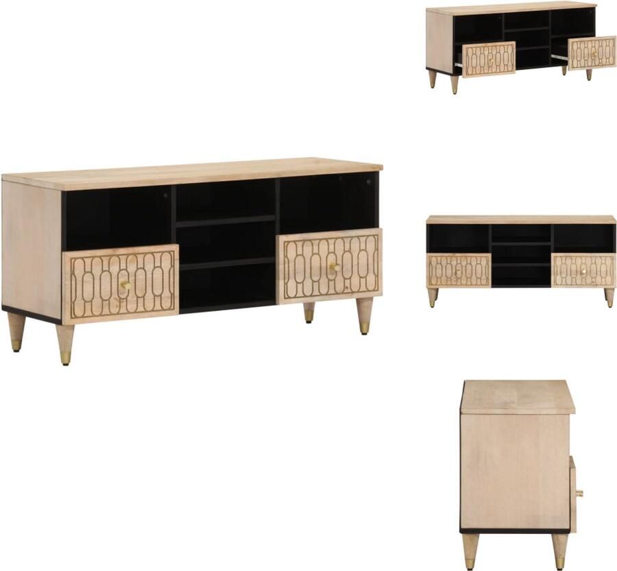 The Living Store Tv-meubel 100x33x46 cm massief mangohout Tv Kast Mediakas Houten Tv Stand Retro Tv Meubel Salontafel - Foto 2