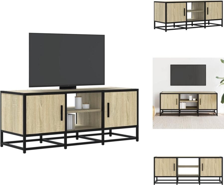VidaXL Tv-meubel Tv-meubelen Tv Kast Opbergkast Tv-meubel 100x35x41 cm bewerkt hout metaal sonoma eikenkleurig