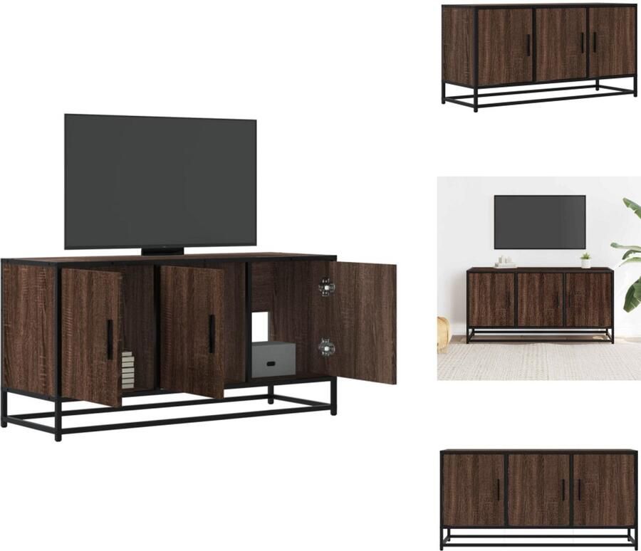 The Living Store Tv-meubel 100x35x50 cm bewerkt hout metaal bruin eikenkleur Tv-meubel Salontafel Houten Tv-meubel Industrieel Tv-meubel Opbergruimte - Foto 2