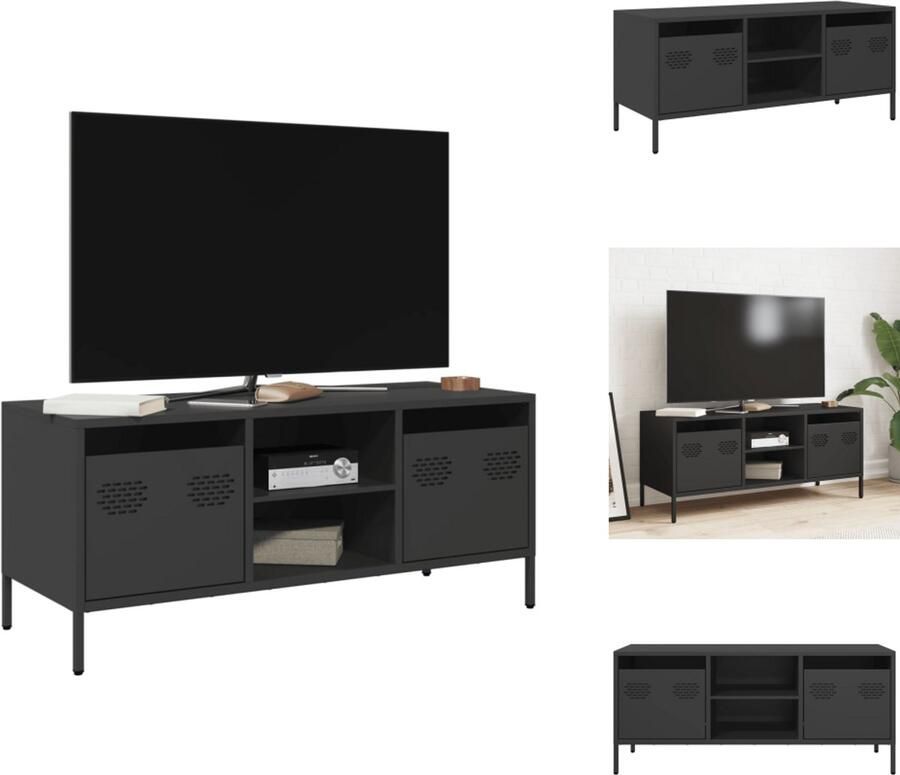 The Living Store Tv-meubel 101 5x39x43 5 cm koudgewalst staal zwart Tv-meubel Industrieel Design Koudgewalst Staal Tv Stand Opbergruimte - Foto 2