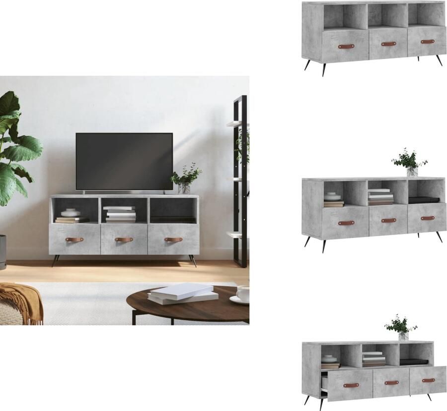 VidaXL TV-Meubel Betongrijs 102 x 36 x 50 cm Stevig Ruime opbergruimte Decoratief IJzeren poten Montage vereist Kast