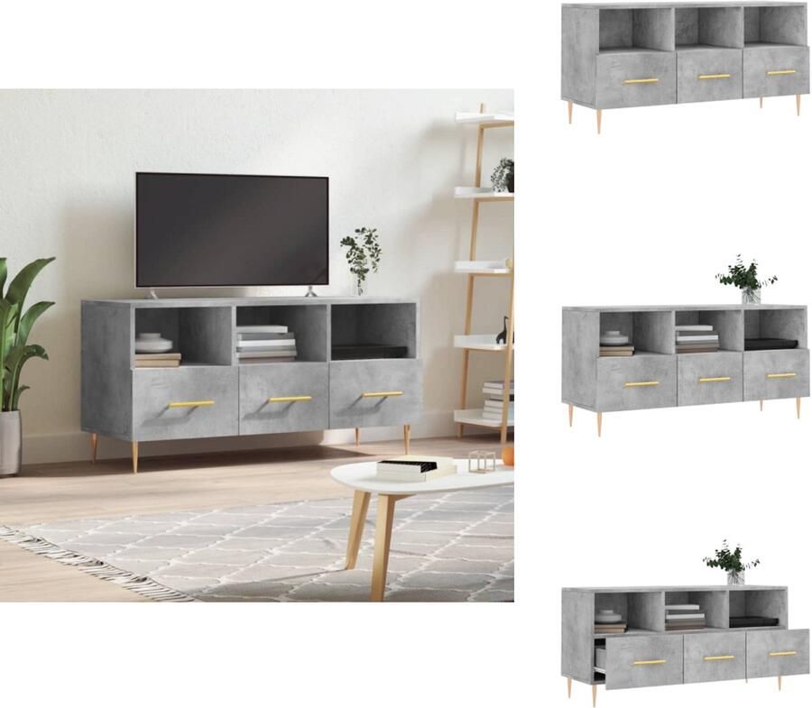 VidaXL TV-Meubel Betongrijs 102 x 36 x 50 cm Stevig Ruime opbergruimte Decoratief IJzeren poten Montage vereist Kast - Foto 2