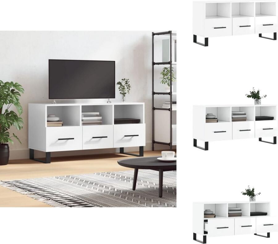 VidaXL Tv-meubel Tv-meubelen Tv Kast Opbergkast Tv-meubel 102x36x50 cm bewerkt hout hoogglans wit