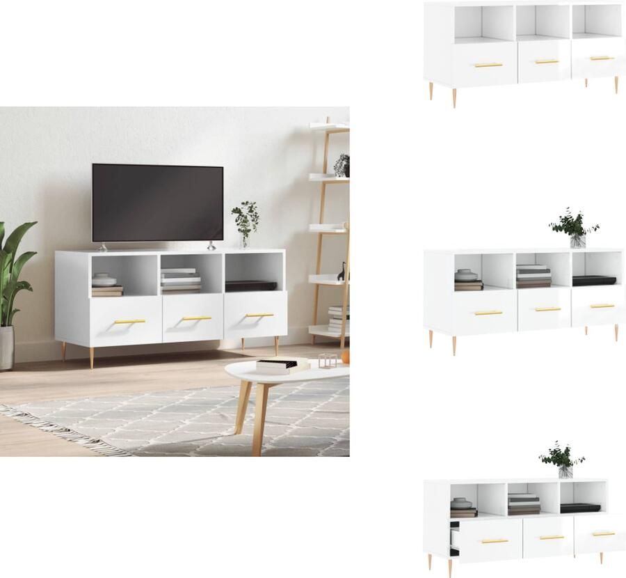 VidaXL Tv-meubel Tv-meubelen Tv Kast Opbergkast Tv-meubel 102x36x50 cm bewerkt hout hoogglans wit