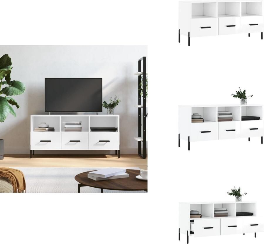 VidaXL Tv-meubel Tv-meubelen Tv Kast Opbergkast Tv-meubel 102x36x50 cm bewerkt hout hoogglans wit - Foto 4