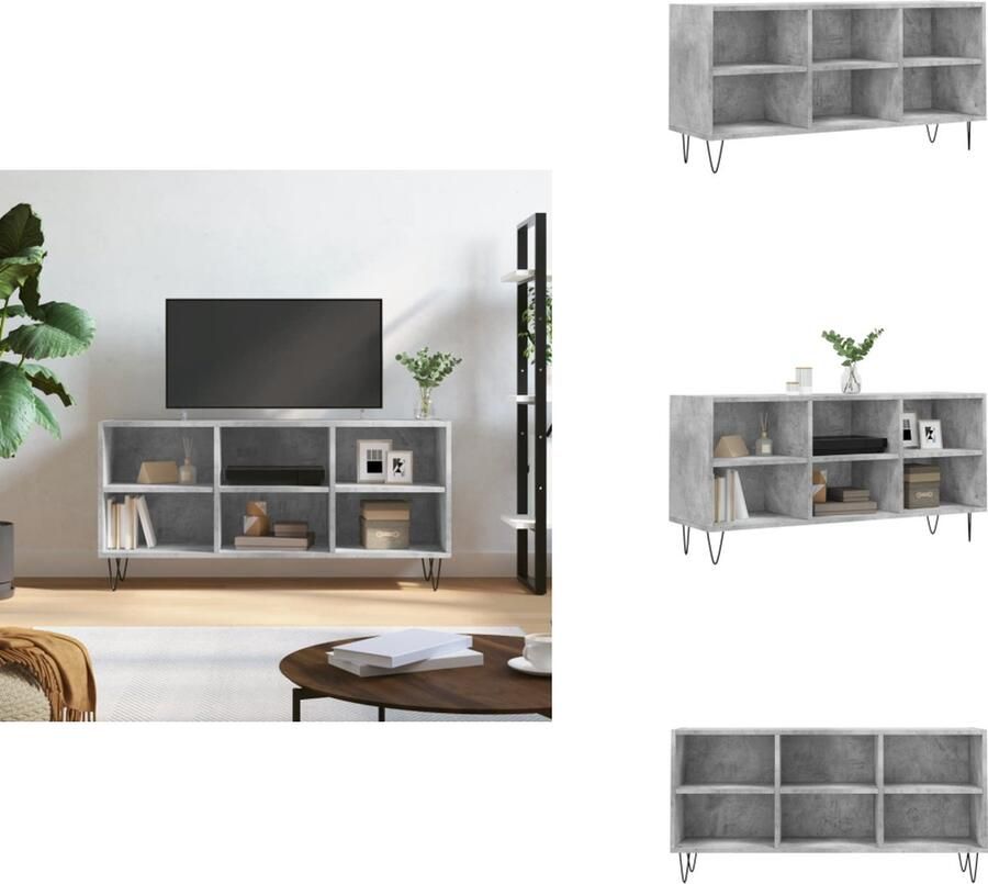 VidaXL TV-meubel Betongrijs Praktische Opbergruimte 103.5 x 30 x 50 cm Stevig Houten Materiaal Kast