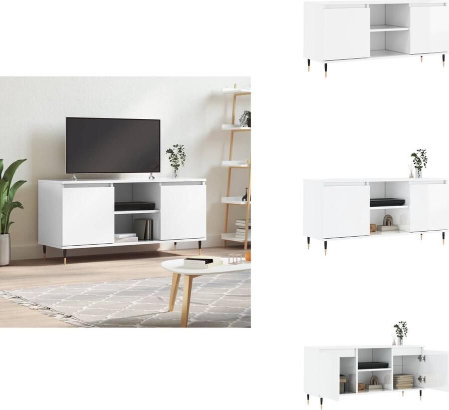 VidaXL Tv-meubel Tv-meubelen Tv Kast Opbergkast Tv-meubel 104x35x50 cm bewerkt hout hoogglans wit