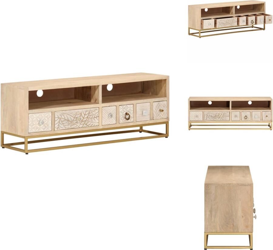 VidaXL Tv-meubel Tv-meubelen Tv Kast Opbergkast Tv-meubel 110x30x40 cm massief ruw mangohout en ijzer