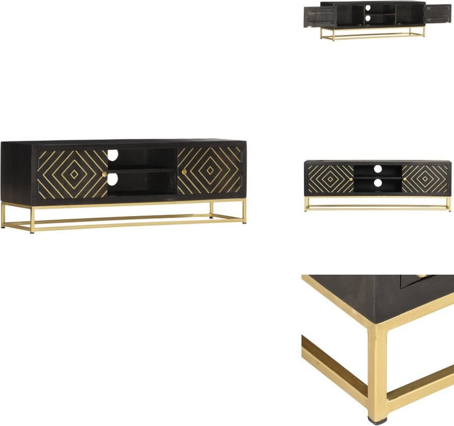 VidaXL Tv-meubel Tv-meubelen Tv Kast Opbergkast Tv-meubel 120x30x40 cm massief mangohout zwart en goudkleurig