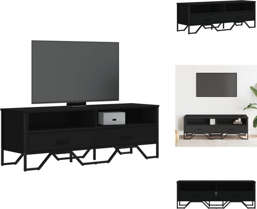 The Living Store Tv-meubel 122x34x41 cm bewerkt hout zwart Tv Meubel Industrieel Design Zwarte Tv Kast Houten Tv Stand Opbergruimte Tv - Foto 2