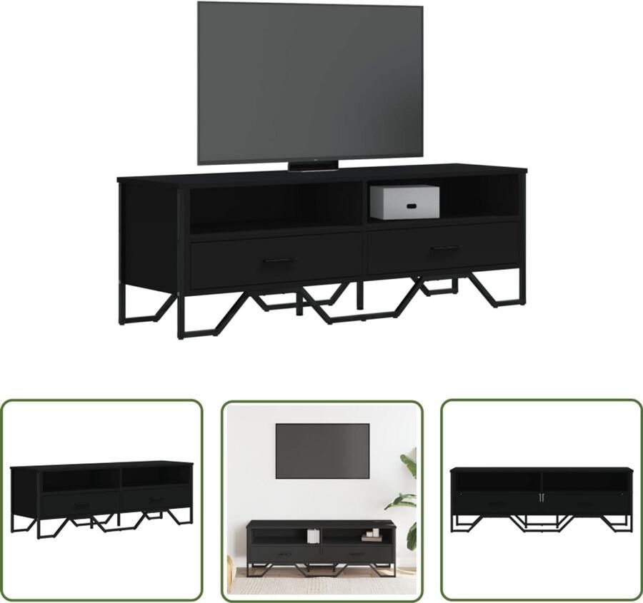 The Living Store Tv-meubel 122x34x41 cm bewerkt hout zwart Tv Meubel Industrieel Design Zwarte Tv Kast Houten Tv Stand Opbergruimte Tv - Foto 3