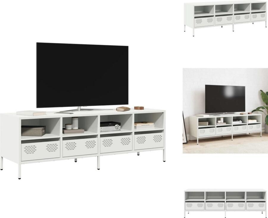 The Living Store Tv-meubel 135x39x43 5 cm koudgewalst staal wit Tv-meubel Salontafel Industriel Style Koudgewalst Staal Wit
