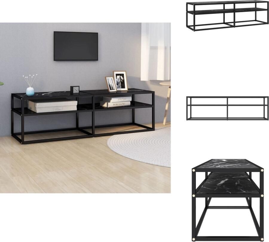 VidaXL Tv-meubel Tv-meubelen Tv Kast Opbergkast Tv-meubel 140x40x40 5 cm gehard glas zwartmarmerkleurig