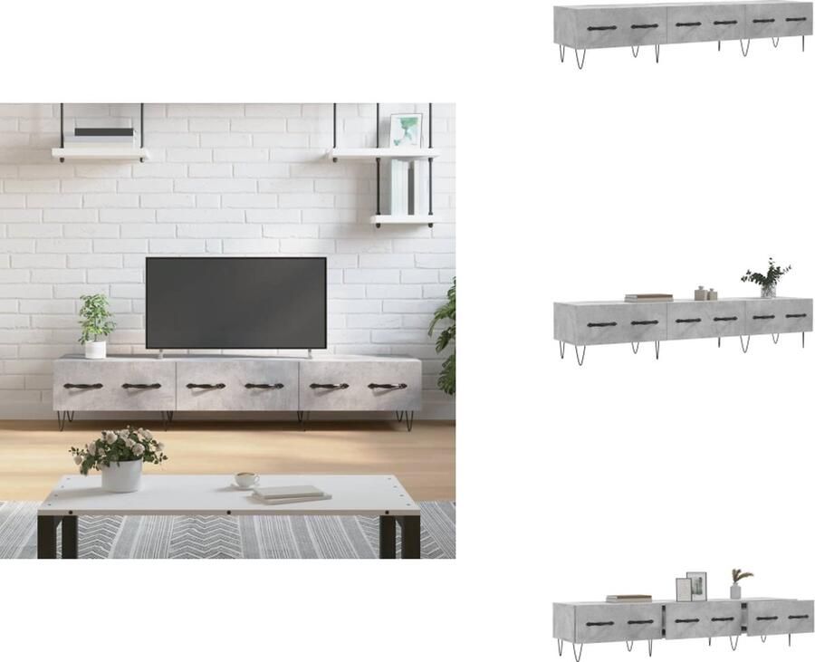 The Living Store TV-meubel Betongrijs 150 x 36 x 30 cm bewerkt hout en ijzer Tv Kast Betongrijs Houten Tv Stand Tv Meubilair Salontafel - Foto 2