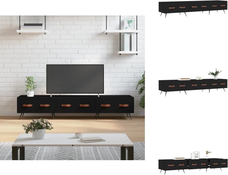 The Living Store Tv-meubel 150x36x30 cm bewerkt hout zwart Tv Kast Tv Meubels Houten Tv Kast Zwart Tv Kast Tv Stand - Foto 2